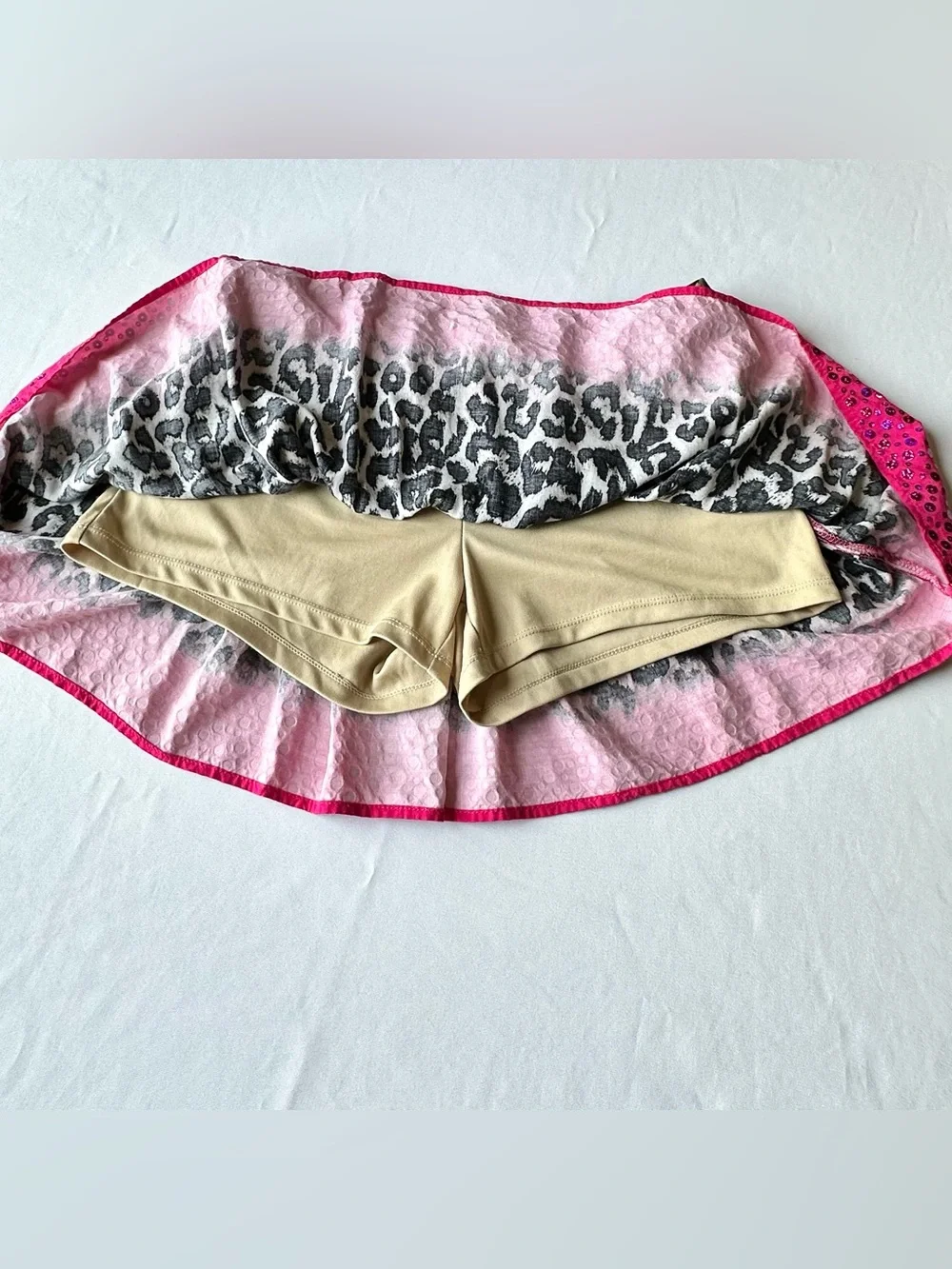 Justice Girls Skort Short Leopard Print Hot Pink Sparkly Ombre Skirt Size 18